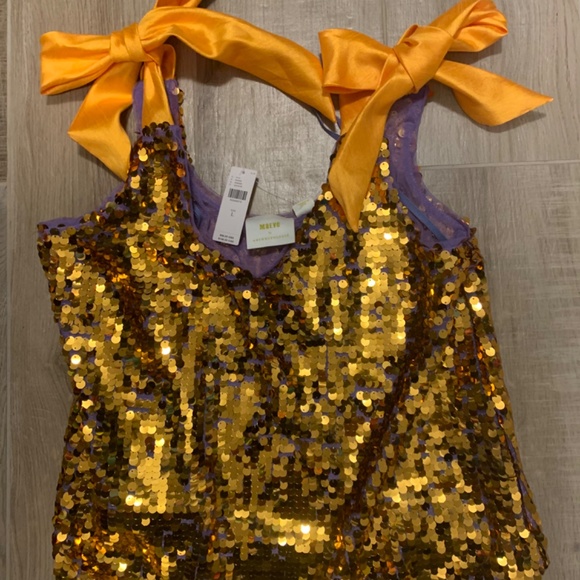 ANTHROPOLOGIE Maeve Gold Sequined Tie-Strap Tank LARGE, never worn - Picture 5 of 7